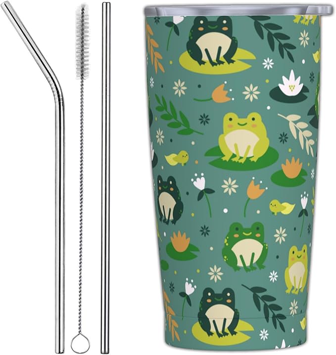 Frog Tumbler with Lid and Straw, 20 Oz Stainless Cup Steel Insulated Water Bottle Travel Coffee Mug