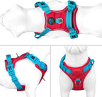 PHOEPET No Pull Dog Harness, Unique Colors Reflective Adjustable Dog Vest, with Soft Training Handle Metal Clips for Small Medium Large Dogs (Red Base & Teal Straps,M)
