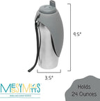 Messy Mutts Stainless Steel Travel Water Bottle with Silicone Flip Up Bowl | Pet Travel Necessity | Camping, Hiking, Walking Accessory | 24 oz / 700mL | Grey