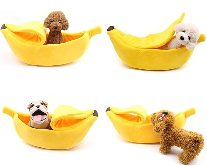 SEIS Winter Cat Banana Bed Dog House Warm Boat Pet Sleep Nest Cotton Cushion Coral Fleece Dog Pad Cat Mat (L)
