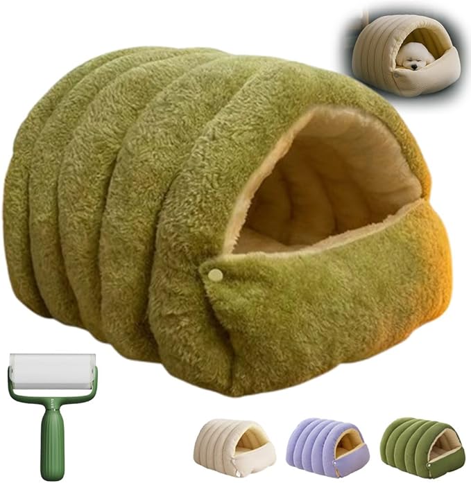 2026 Cozy Cat Cave Removable and Washable Winter Closed-Off Cat Bed Upgraded Cat Winter Bed with Soft Plush Cushion Warm Enclosed Sleeping House for Indoor Cats and Small Dogs (Velvet Green, Large)