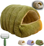 2026 Cozy Cat Cave Removable and Washable Winter Closed-Off Cat Bed Upgraded Cat Winter Bed with Soft Plush Cushion Warm Enclosed Sleeping House for Indoor Cats and Small Dogs (Velvet Green, Small)