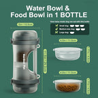 Gardner Pet Portable Dog Water Bottle&Food Container (49.6oz) – Leakproof Travel Water Bottle for Medium/Large Dogs (30+ lbs) Hiking, Camping, Beach – 2 Collapsible Bowls & Shoulder Strap (Grey)