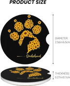Absorbent Ceramic Car Coasters for Cup Holders, Dachshund Sunflower Dog Paw Design 2.56" Anti Slip Universal Drink Cup Coasters for Women Men (2 Pack)