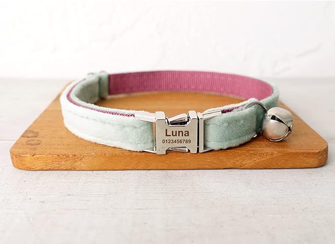 Cat Collar Personalized with Name Phone Number Engraved,Customized with Bell for Small Dogs Puppy Kitten