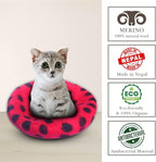 Woolygon Premium Felt Cat Cave Bed - Polka Dot Series - Wool Kitty Beds Handcrafted Kitten Caves Bed for Indoor Cats - Eco-Friendly Merino Wool, Foldable Cat Hideaway Cat Houses (Red/Black Dots)