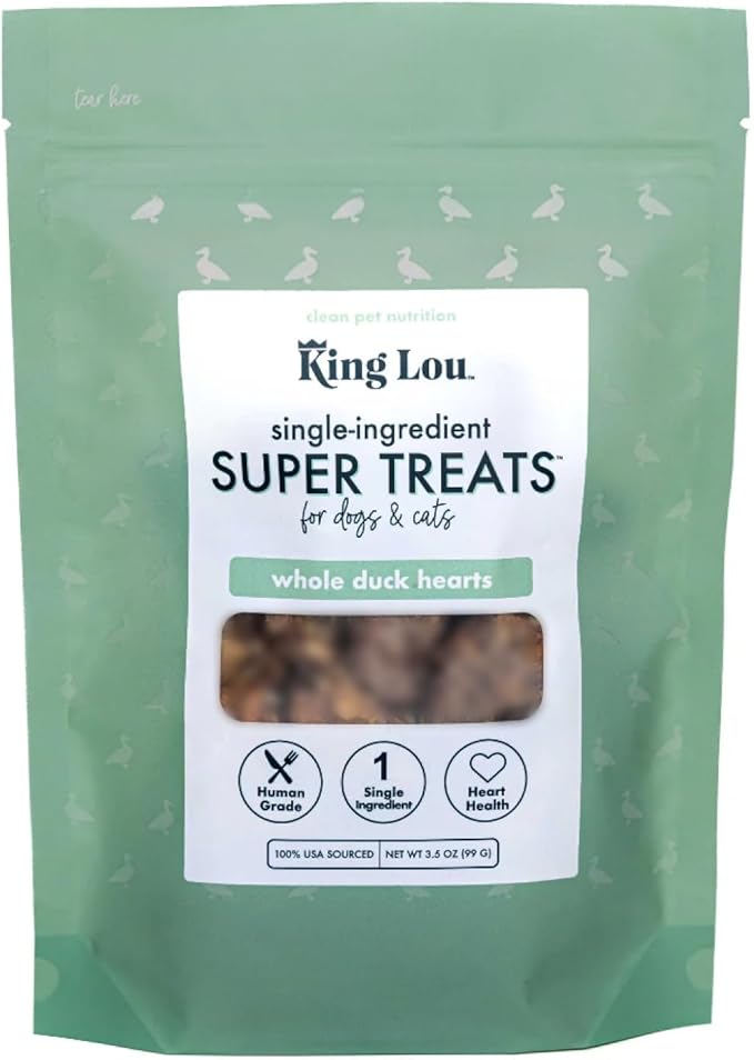 King Lou Pets - Whole Duck Hearts for Dogs and Cats - USA-Made Freeze Dried Duck Hearts - Taurine, Zinc, and Iron - 1lb Prior to Freeze Drying