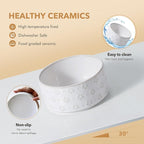 8.2inch Ceramic Raised Dog Bowl Set, Elevated Dog Bowl with Acacia Wood Stand, Food and Water Bowl for Large Breed Dogs, Weighted Pet Dishes(60oz, Arctic White)