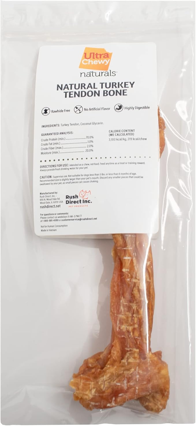 Ultra Chewy Turkey Tendon Knotted Bones for Dogs - Premium All-Natural, Hypoallergenic, Long-Lasting Dog Chew Treat, Easy to Digest - Ingredient Sourced from USA (8 Inches - 1 Pack)