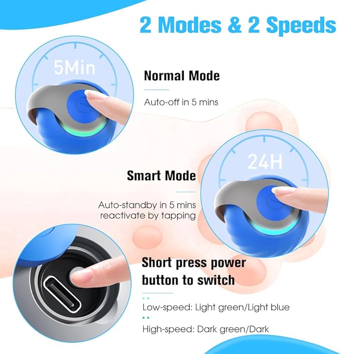 2025 New Upgrade Speedy Tail Cat Toy, Smart Interactive Pet Toys Comes with 4 Tails, Reinforced Version of The Cat Toys Balls, Two Speed Adjustment (Blue)