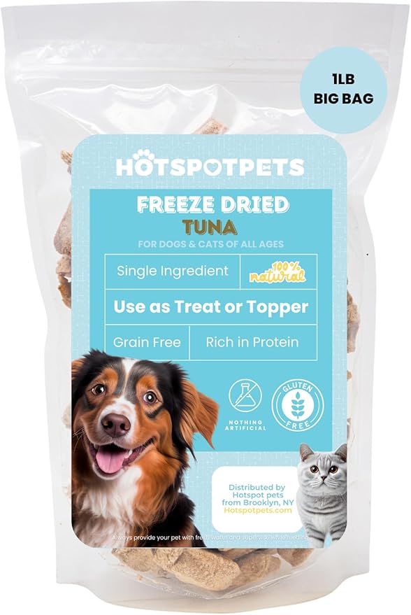 hotspot pets Freeze Dried Tuna Treats for Cats & Dogs - Made in USA, 1lb Value Bag, Single Ingredient, All Natural -Healthy, High Protein, Perfect for Training, Topper or Snack