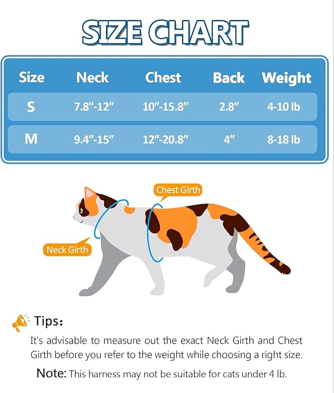 Halypet Cat Harness and Leash Set, Escape Proof [3 in 1 Adjustable & Lightweight] Cat Harness, Safe Kitten Harness for Cats Comfortable Soft, Easy to Wear, Walking Outdoor Travel, Small