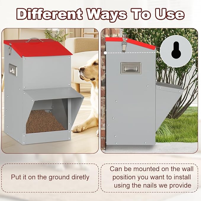 Automatic Dog Feeder with Handle, 25 Lbs Large Capacity Gravity Dog Food Dispenser for Outdoor & Indoor Use, Pet Food Station for Medium and Large Breeds (12'' L X 10'' W X 21.6'' H)