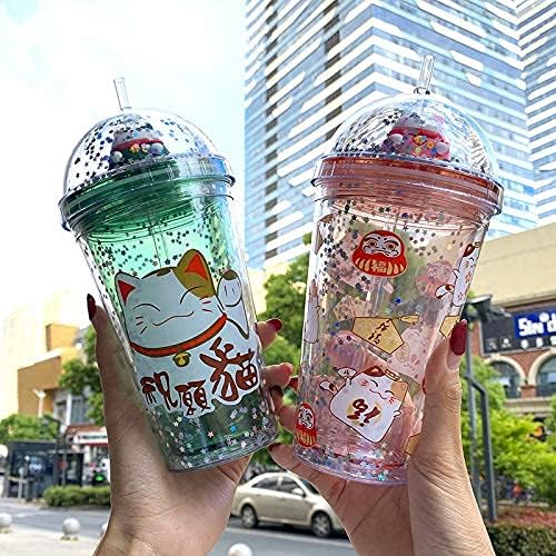 Cat Drink Cups with Straw Travel Tumblers Cups Cartoon Party Cup Ice Coffee Mug Water Bottle Birthday Gift (pink cat, 430ml cat)