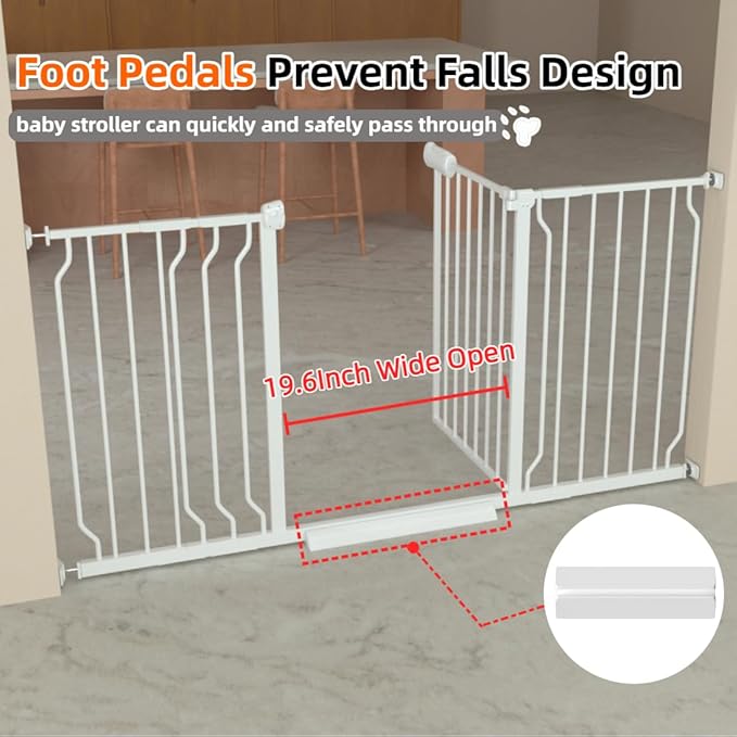 TSAYAWA Extra Wide Walk Through Baby Gate with Door, 62-67 Inch Wide Presure Mounted No Drill Metal Auto Close Child Gate for Stair Doorway - Indoor Outdoor Safty Gate for Toddler Dog Doggie, White