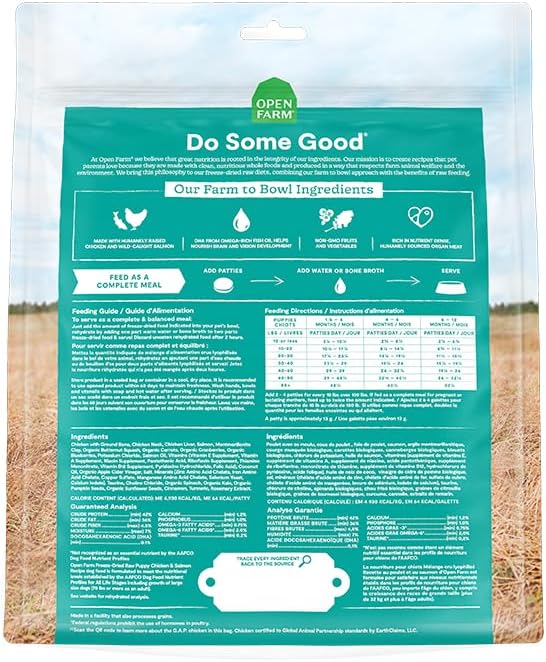 Open Farm, Freeze Dried Raw Puppy Food, Patties with 95% Meat, Organs & Bone, Complete Meal or Freeze Dried Dog Food Mixer, Chicken & Salmon Puppy Recipe, 10.5oz Bag