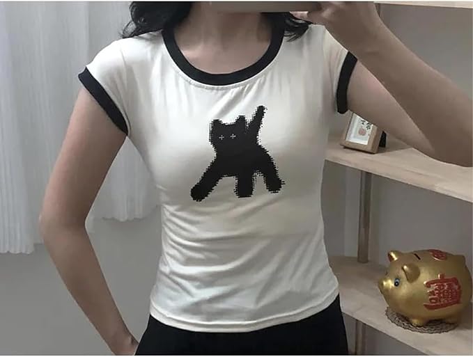 Graphic Tees Y2k Baby Tee Teens 2000s Vintage T Shirts Emo Grunge Printed Summer Crop Tops 2024