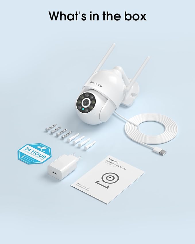 2K Security Camera Outdoor, 2.4G/5G WiFi 24/7 Recording Security Camera, 360° PTZ Auto Tracking, Motion Tracking, Full Color Night Vision, Waterproof