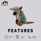 Hollypet Plush Dog Squeaky Toy Stuffed Armadillo Animal Pet Puppy Chew Toys with Clean Teeth for Small Medium Large All Breed Sizes Dogs, Deep Green,8 in