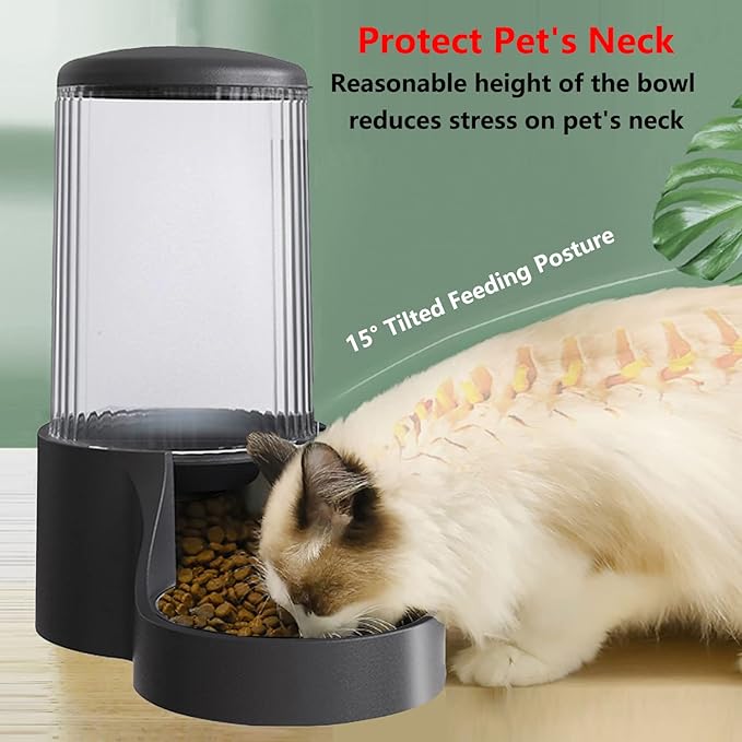 Automatic Cat Feeder, 3.8L Large Automatic Feeders with Detachable Top Lid, Visible Bottle and Stainless Steel Bowl for Cat, Dog and Pet (Black)