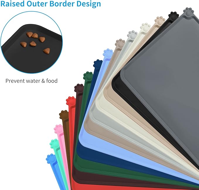 AUDWUD Silicone Waterproof Pet Feeding Mats,Anti Slip Bowl Pad, Dog Mat for Food and Water