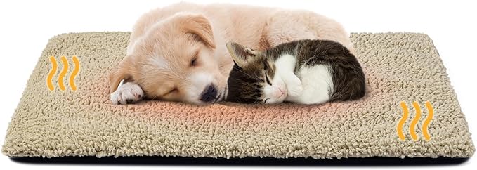 Miguel Self Warming Cat Bed for Indoor Cats, 24 x 18 inch Self Heating Pads for Outdoor Cat House, Non Electric Dog Pad Thermal for Small Dog, Washable Kitten Mat with Removable Cover (Light Brown,S)