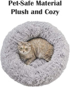 Calming Cat Beds for Indoor Cats, Anti Anxiety Round Fluffy Plush Faux Fur Cat Bed, Washable 23 inches Small Dog Bed & Cat Bed