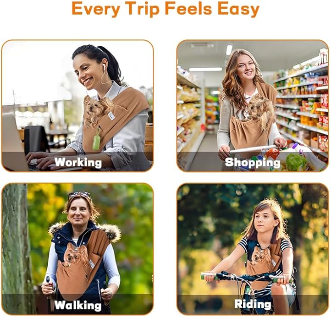 Dog Sling Carrier - Dog Sling for Small Dogs up to 10 lbs, Dog Carrier Sling with Adjustable Safety Strap & Buckle,Portable Dog Slings for Travel, Hands Free Cat Sling (Khaki)