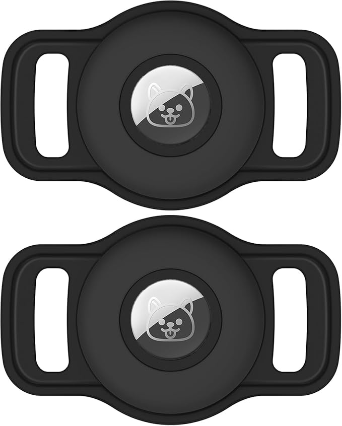 Dog Collar Holder: 2 Pack Soft Silicone Holder for Pet Dogs Cats Collar, Sturdy Dog Tracker Protective Case, Pet Friendly Accessories Compatible, Black