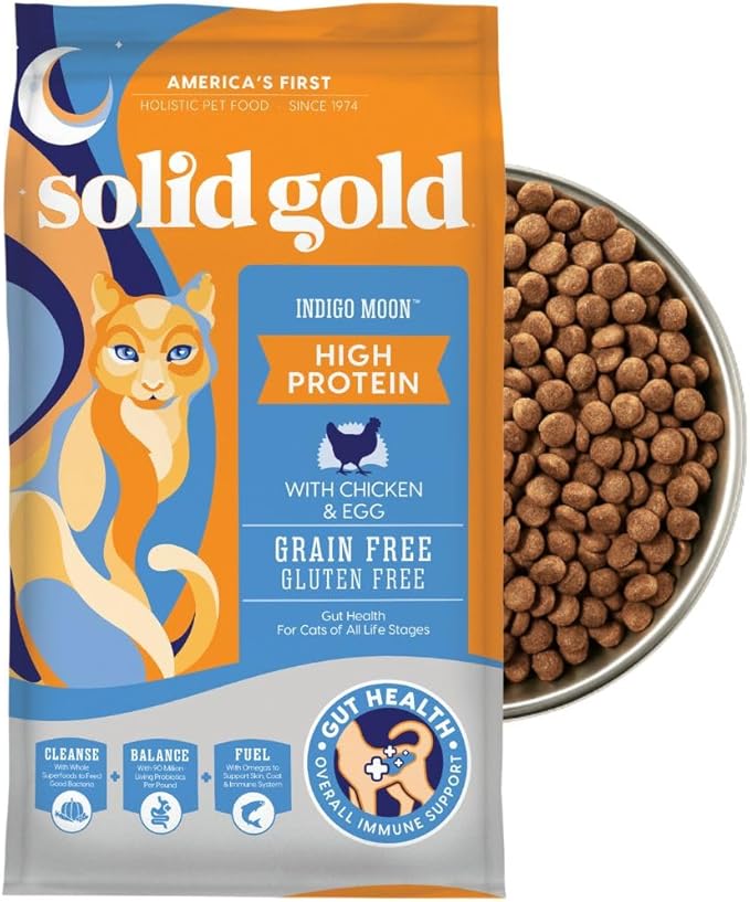 Solid Gold High Protein Dry Cat Food - Grain Free & Gluten Free Chicken Cat Dry Food w/Probiotics for Gut Health & Digestion - High Fiber & Omega 3 - Low Carb Superfood Kibble for Cats All Ages - 3LB