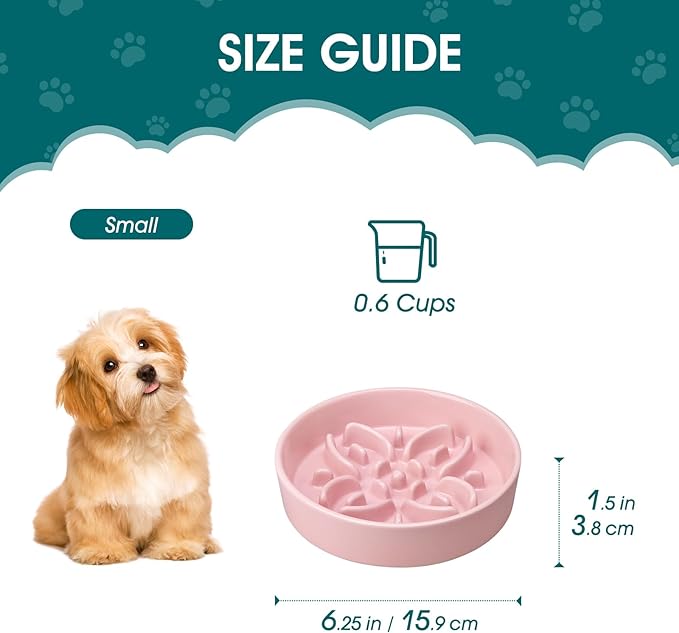 vancasso Ceramic Slow Feeder Dog Bowls, Puzzle Dog Food Bowls with Floral Maze, Anti -Slip Pet Food Dish for Small Breed, 0.6 Cups, Pink
