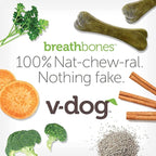 V-dog Dog Treats - Vegan Breathbone Teeth Cleaning Dental Bones - Fresh Breath - 8 Ounces - Minis - All Natural, Made in USA - 10 Bones - 3" Long - Easy to Digest