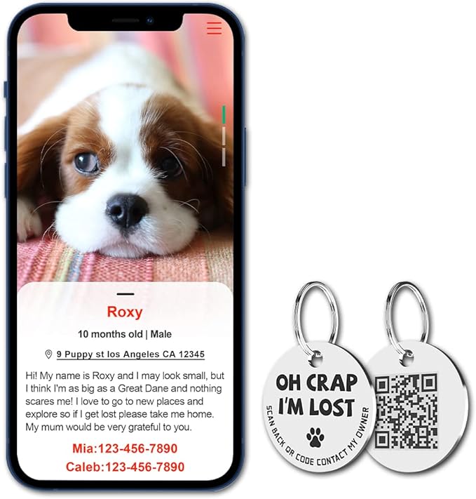 MYLUCKYTAG Stainless Steel QR Code Cat Tags - Pet Online Profile - Scan QR, Receive Instant Pet Location Alert Email