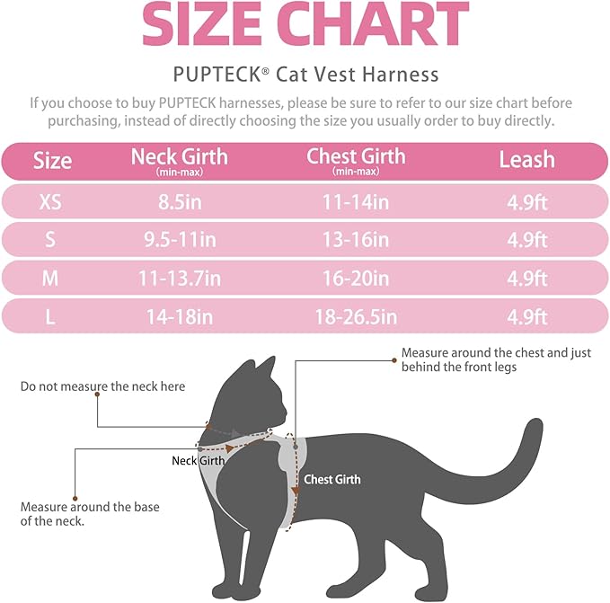 PUPTECK Cat Harness and Leash Set Escape Proof Reflective Cat Walking Harness Adjustable Soft Breathable Mesh Vest for Small Pets, Light Pink, S