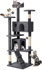 MoNiBloom Cat Tree, 77 Inch Cat Tree Tower with 2 Condo, Tall Cat Tower with Scratching Post, Cat Climbing Tower, Cat Tree for Indoor Cats, Smoky Grey