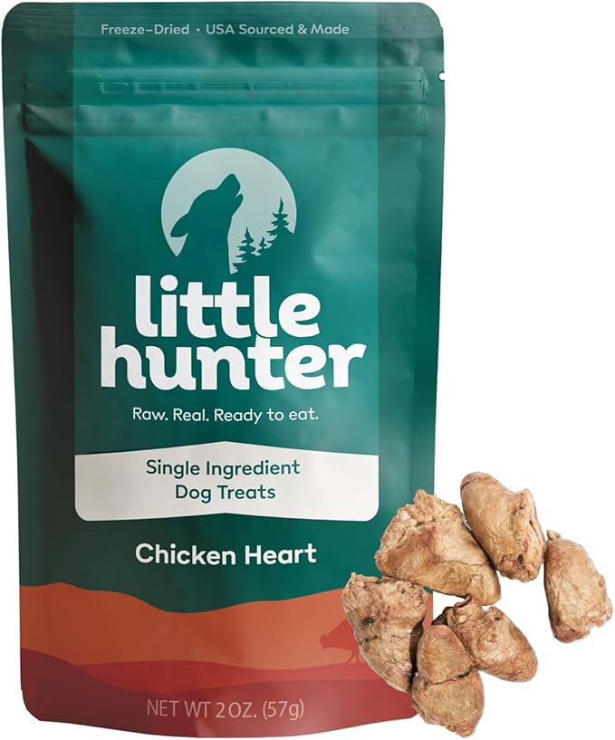 Little Hunter Freeze Dried Dog Treats - Chicken Hearts - Raw Single Ingredient Chicken Heart Dog Treats for Snacks, Training, Dog Food Toppers - All Natural, Healthy Dog & Puppy Treats, 2 oz