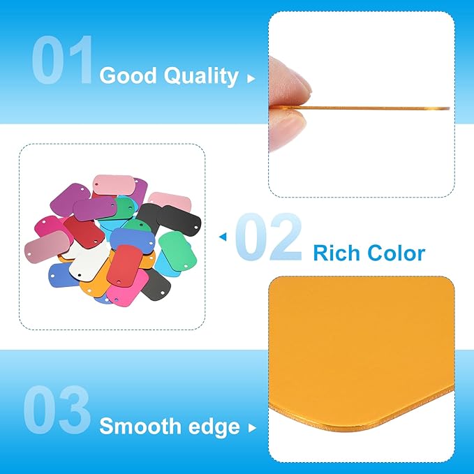 MECCANIXITY Blank Dog Tags Rectangle Blank Aluminum Blank Keychains Laser Engraving Blanks ID Name Tag Metal Personalized Pet Tags for DIY Crafts Gold, 300 Pack
