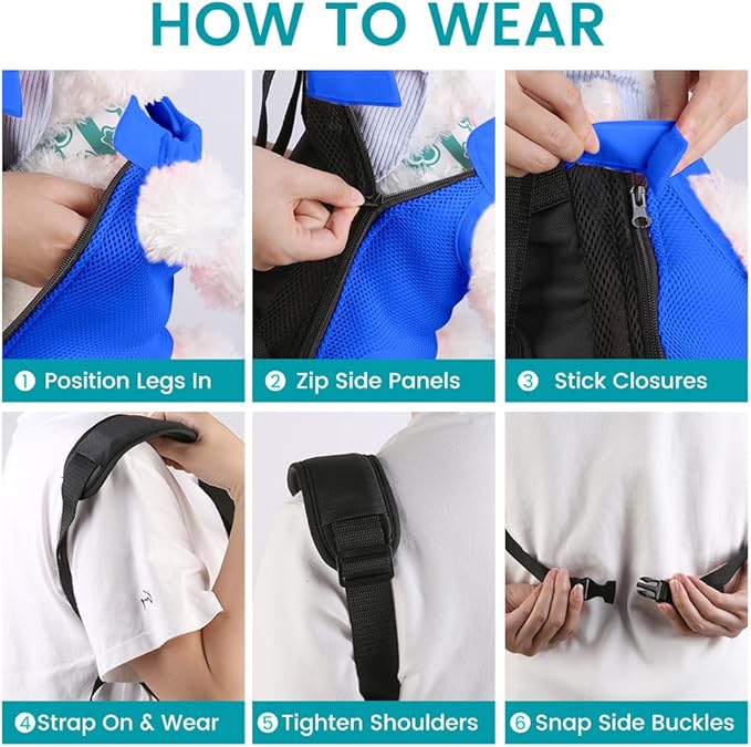 Dog Backpack Carrier, Adjustable Pet Front Carriers, Legs Out Carrying Sling Travel Bag for Small Medium Dogs 2.5-4 Lbs, Soft Wearable Puppy Chest Carry Backpacks for Walking/Hiking/Camping/Traveling