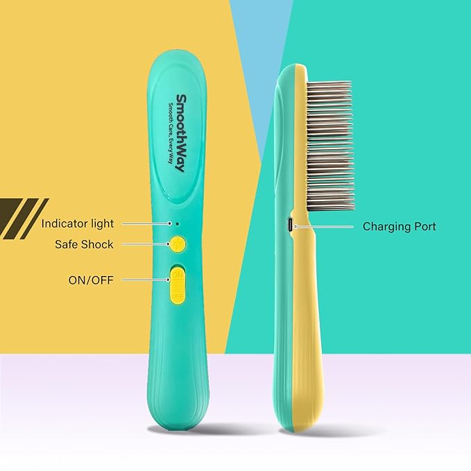 Professional Flea Comb for Long Haired Dogs & Cats - 3-Row Stainless Steel Dematting Tool with Negative Ions | Detangling Comb for Poodles Includes Cleaning Brush