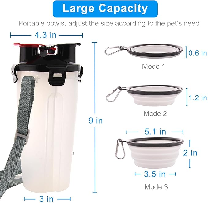Dog Travel Water Bottle Collapsible Bowls, 2 in 1 Pet Food Container with Collapse Bowls, Outdoor Portable Water Bowls for Walking, Traveling, Camping and Hiking (White)