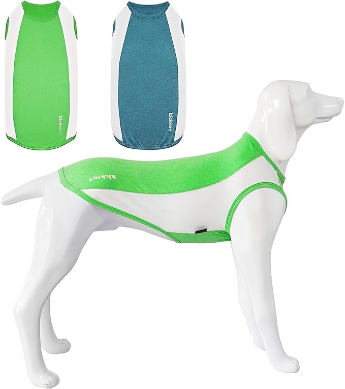 2 Pack Dog Shirts, Breathable Dog Clothes, Summer Sun Protection Pet Sleeveless Vest, Lightweight Stretchy Tank Top T-Shirts for Large Medium Dogs, Green White+Blue White (2XL)
