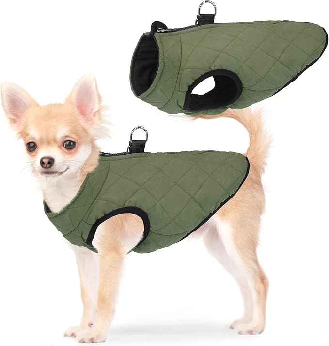 SCENEREAL Winter Dog Vest Coat with Harness Built In, Warm Puppy Jacket for Small Medium Dogs, Cold Weather Coat with Zipper, Fleece Puffer Vest Windproof Snow Clothes