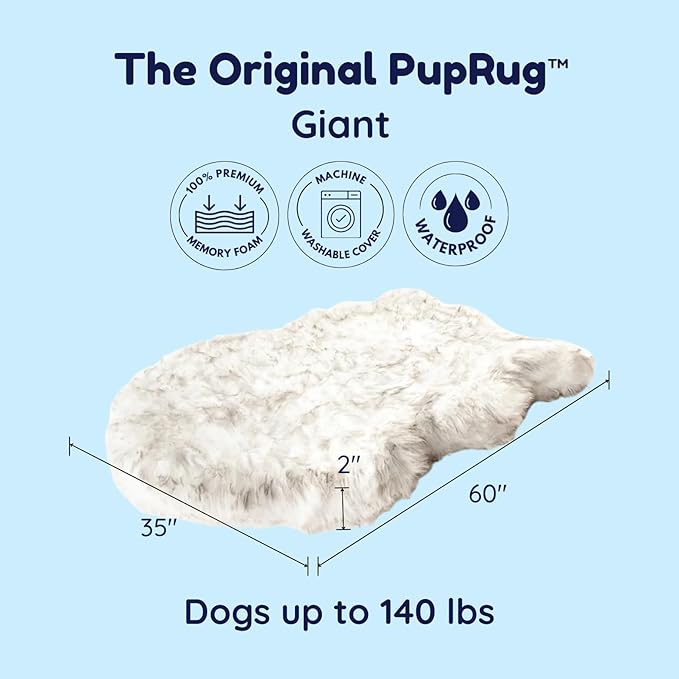 PupRug Orthopedic Dog Bed for Large Dogs with Fluffy Soft Faux Fur and Memory Foam for Joint Pain Relief, Machine Washable and Waterproof Couch Bed, White, Extra Large