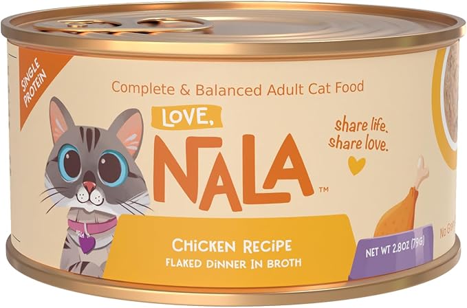 LOVE, NALA - Single Protein Chicken Flaked Wet Cat Food - Hydration Broth, Natural, Grain-Free, Non-GMO, No Gums, No Carrageenan, Human-Grade Chicken, Added Vitamins & Minerals - 2.8 oz, 12 Cans