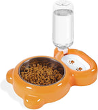Dog Bowls, Cat Food and Water Bowl Set with Water Dispenser and Stainless Steel Bowl for Cats and Small Dogs - Orange