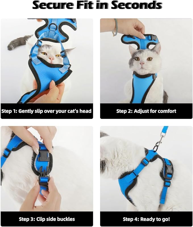 Luxelle 2 Pack Escape-Proof Cat Harness and Leash Set for Walking – Adjustable No Pull Soft Vest with Easy-Wear Buckle, Reflective Straps, Breathable Mesh – Outdoor Travel Harness for Cats & Kittens