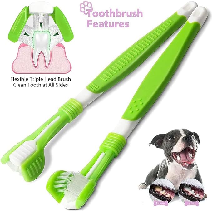 Triple Head & Double Head Dog Toothbrush Set, Finger Rubber Toothbrush, Multi-Angle Dental Cleaning Brushes for Cat Oral Health