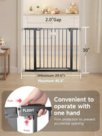 29.5-40.5" Baby Gate for Stairs, Dog Gate for Doorways, Walk Thru Auto Close Metal Baby Safety Gate for The House, Stairs and Doorways, Child Gate Pressure Mounted, Pet Gate for Dog Indoor - Black
