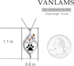 VANLAMS Womens 925 Sterling Silver Bone Love Heart Dog Paw Print Pendant Necklace I Love You Forever and Ever, Gifts for Dog Owner