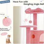 DUMOS 54-inch Indoor Cat Tree Tower –Multi-Level Pet House for Large Cats with 2 Condos, Scratching Posts, Round Platform, Small Ladder, and Toys, Pink